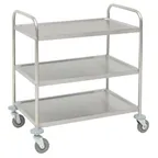 image of Hubert 71123 Large 3-Shelf Stainless Steel Trolley Cart - 33-9/10" X 21-1/10" X 36"H, 