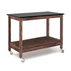image of Hubert 71292 Mobile Table, 48"×24"×37" H, 2‑Shelf, 22½" Spc Black Formica Top, Pine Brown, 4 Casters