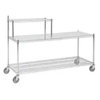 image of Hubert 71593 NSF Chrome Plated Steel 3-Shelf Wire Station Cart - 72" x 24" x 49"