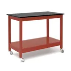 image of Hubert 82243 Mobile Table - 48"x24"x37" 2-Shelf 22-1/2" Black Formica Top Poplar Mahogany 4 Casters