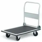 image of Hubert 85676 600 lb Steel Platform Truck, 36x24, Folding Handle, Non-Skid Deck, Polyurethane Casters