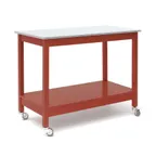 image of Hubert 89684 Table – 48" x 24" x 37" H, 2‑Shelf, 22½" Spc, 4‑Caster (2 Sw/2 Lk), Top Poplar Mahogany