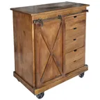 image of Hubert 95426 Mango Wood Display Cart w/ (3) Shelves and (5) Drawers - 48" x 18" x 54"