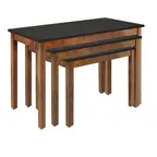 image of Hubert 98739 3-Piece Nesting Table Set, Rectangular, Formica Laminate Top, Oak Stained Frame, Black Top, 48"x24", 40"x20", 32"x16"