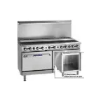 image of Imperial IR-10-SU-C-XB 60" Gas Restaurant Range, (10) Open Burners w/ 5 Step-Up, (1) Convection Oven, (1) Open Cabinet Base, 350.000 BTU