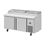 image of Infrico USA IRT-MR67EN 67" 2-Section Refrigerated Pizza Prep Table, (9) 1/3 GN pans, 17 cu. ft.
