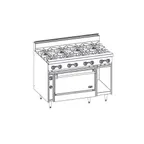 image of Jade JBR-36G-2 48" Gas Restaurant Range w/ (2) Open Burners, 36" Griddle, (1) Open Cabinet Base, 132.000 BTU