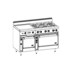 image of Jade JBR-36G-4-36 60" Gas Restaurant Range w/ (4) Open Burners, (1) 36" Griddle, (1) Standard Oven, (1) Cabinet Base, 227.000 BTU