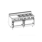 image of Jade JBR-36G-6-36 72" Gas Restaurant Range w/ (6) Open Burners, 36" Griddle, (1) Standard Oven, (1) Cabinet Base, 282.000 BTU
