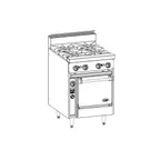 image of Jade JBR-4-24C 24" Gas Restaurant Range w/ (4) Open Burners, (1) Convection Oven, 150.000 BTU
