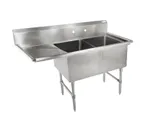 image of John Boos 2B184-1D18L 58" Two Compartment Sink, 18"W x 18"L Bowl With Left-Hand Drainboard