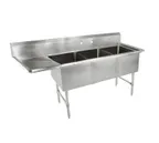 image of John Boos 3B244-1D24L-X 100" Three Compartment Sink, 24"W x 24"L Bowl With Left-Hand Drainboard