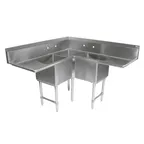 image of John Boos 3PBCS204-2D36 80" 3 Compartment Corner Sink, 20"W x 20"L Bowl - Stainless Steel