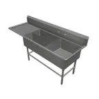 image of John Boos 3PBPS3224-1D30L 90" Three Compartment Sink, 24"W x 24"L Bowl With Left-Hand Drainboard
