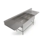 image of John Boos 3PBPS3224-2D30 119" Three Compartment Sink, 24"W x 24"L Bowl With 2 Drainboards