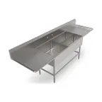 image of John Boos 3PBPS32244-2D24 107" Three Compartment Sink, 24"W x 24"L Bowl With 2 Drainboards