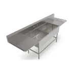 image of John Boos 3PBPS32244-2D30 119" Three Compartment Sink, 24"W x 24"L Bowl With 2 Drainboards