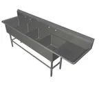 image of John Boos 4PB244-1D24R 124" Four Compartment Sink, 24"W x 24"L Bowl w/Right-Hand Drainboard