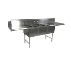 image of John Boos DT3B244-2D24R-X 121" Dishtable with Potsinks, (2) 24" Drainboards, 3 Bowls, Clean