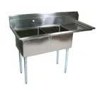 image of John Boos E2S8-1620-12R18 52" Two Compartment Sink, 16"W x 20"L Bowl With Right-Hand Drainboard