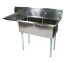 image of John Boos E2S8-18-12L18 56" Two Compartment Sink, 18"W x 18"L Bowl With Left-Hand Drainboard