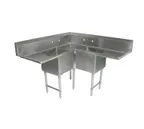 image of John Boos E3BCS-244-2D24-X 75" 3 Compartment Corner Sink, 24"W x 24"L Bowl - Galvanized