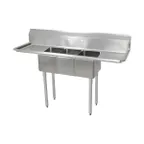 image of John Boos E3S8-1014-10T15-X 60" Three Compartment Sink, 10"W x 14"L Bowl With 2 Drainboards
