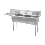 image of John Boos E3S8-18-12L18 74" Three Compartment Sink, 18"W x 18"L Bowl With Left-Hand Drainboard