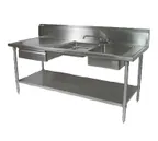 image of John Boos EPT6R10-DL2B-96R-X 96" Prep Table Sink Unit, 2 Bowl on Right with Drawer - Flyer