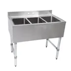 image of John Boos UBS3-1836 40" Underbar Sink Units, 3 Compartment without Drainboard