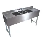 image of John Boos UBS3-2160-2D12 60" Underbar Sink Units, 3 Compartment with 2 Drainboards