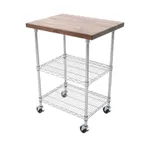 image of John Boos MET-WWC-1-X Metropolitan 2-Shelf Chrome Wire Utility Cart w/ Walnut Wood Top