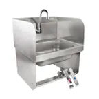 image of John Boos PBHS-W-1410-KV2MB-SS 17" Wall Mounted Hand Sink w/Hands Free Faucet & Knee Valves-3 Splashes