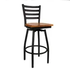 image of JMC BOGGS CLEAR COAT BARSTOOL WOOD – Swivel, Ladder Back, Metal Frame, Wood Seat, Clear Coat Finish, Armless