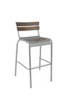image of JMC Furniture ELCANO BARSTOOL Outdoor Bar Stool, Plastic Wood Back & Seat, Silver Powder Coat Finish, Armless Ladder Back Style