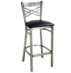 image of JMC Furniture X SERIES BARSTOOL CLEAR COAT VINYL with Cross Back, Vinyl Seat, Metal Frame, Clear Powder Coat Finish