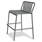 image of JustChair A33030 Outdoor Stackable Aluminum Bar Stool, Metal Slat Back, Armless, Silver Grey Powder Coat