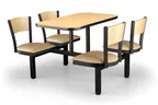image of JustChair CLUS-IS-4S-WB Cluster Table Unit, 24" x 42", Island Style, 4 Padded Swivel Seats, Black Wood, Welded Steel Frame