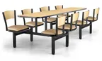 image of JustChair CLUS-IS-8S-WB Cluster Table Unit, Rectangular, 24x108, Island Style, 8 Padded Swivel Chairs, Black Wood, Welded Steel Frame