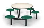 image of JustChair CLUS-RD48-6S-BS Cluster Table Unit, Round, 48 Dia, Island Style, 6 Swivel Chairs, Black, Laminated Top