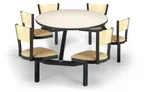 image of JustChair CLUS-RD48-6S-WB Cluster Table Unit, Round, 48 Dia, Island Style, 6 Padded Swivel Seats, Black Wood, Welded Steel Frame