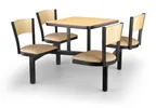 image of JustChair CLUS-SQ36-4S-WB Cluster Table Unit, Square, 36x36, Island Style, 4 Padded Swivel Seats, Black Wood, Welded Steel Frame