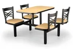 image of JustChair CLUS-SQ42-4S-MB Cluster Table Unit, Square, 42x42, Island Style, 4 Padded Swivel Seats, Black