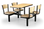 image of JustChair CLUS-SQ42-4S-WB Cluster Table Unit, Square, 42x42, Island Style, 4 Padded Swivel Seats, Black Wood Finish