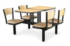 image of JustChair CLUS-ST-4S-WB Cluster Table Unit, Island Style, 2 Tops 21x24, 4 Padded Swivel Chairs, Black Wood and Steel Frame