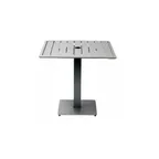 image of JustChair JTMO-GREY-3232 32x32 Square Dining Height Outdoor Table, Silver-Grey Aluminum Slatted Top, Welded Aluminum Base