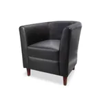 image of JustChair LA587N-BLK Lounge Arm Chair, Upholstered Rounded Back, High Arms, German Beech Wood Frame, 100,000 DR Black Vinyl