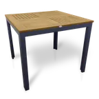 image of JustChair PW806TT-3030 30x30 Square Outdoor Dining Table, Teak Oil Perma-Wood Top, Dark Gray Aluminum Base