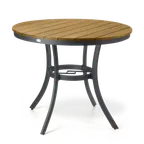 image of JustChair PW806TT-36R 36" Round Outdoor Dining Table, Teak Oil Perma-Wood Top, Dark Gray Aluminum Base