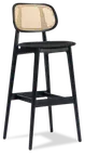 image of JustChair W36730-GR1 Bar Stool - Natural Cane Mesh Back, Solid Wood Frame, Contour Padded Seat, Grade 1 UPH
